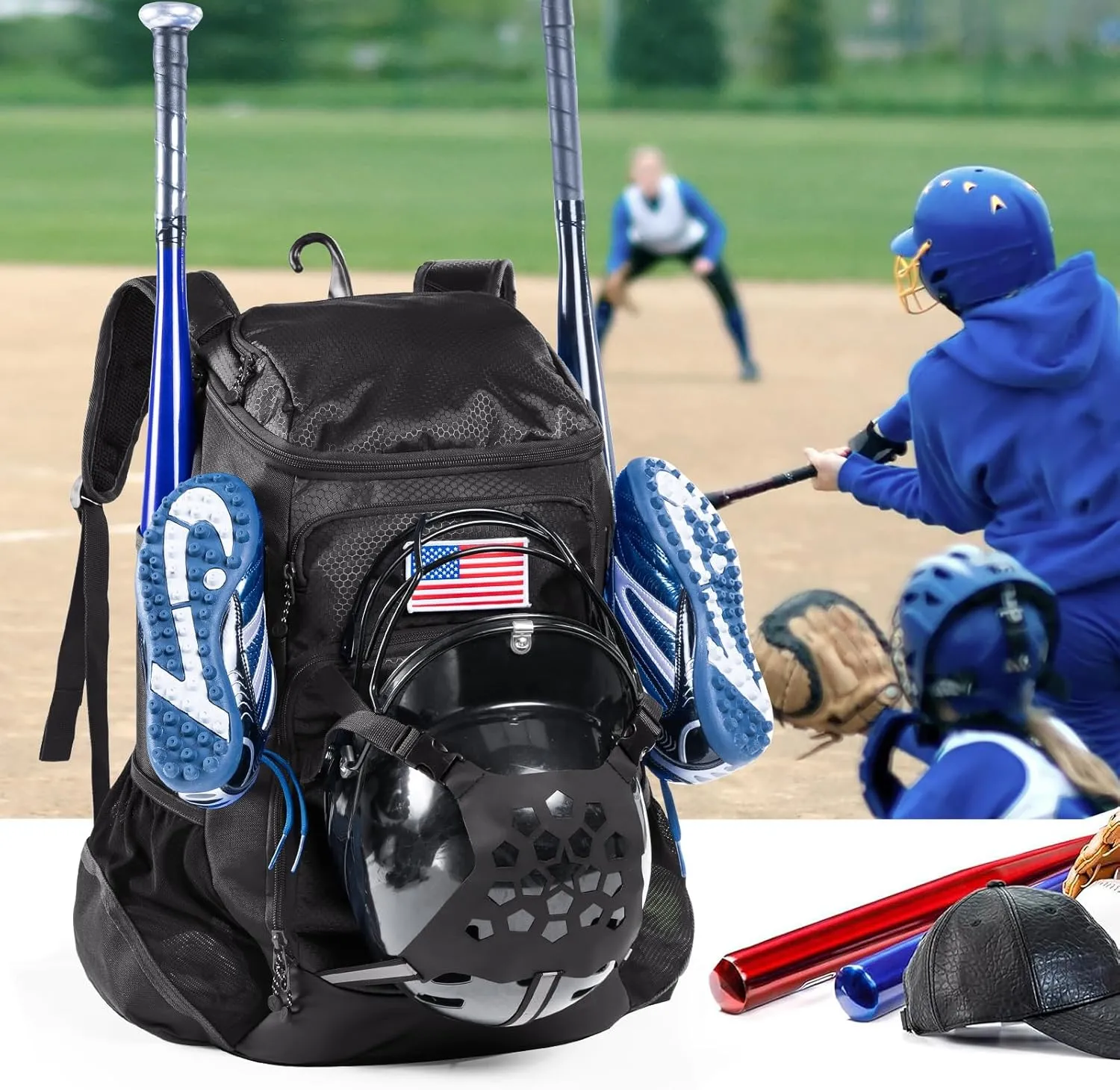 | Baseball Bag Softball Bat Bag, Double-layer Baseball Backpack Adult with Gear Klip To Hold Baseball Glove, Baseball Essential Gear, Youth Baseball Bag for Boys, Girls, Baseball Accessories