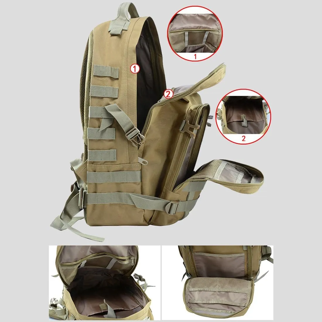 41L Military Tactical Backpack For Men Camping Hiking Trekking Daypack Rucksack Bag MOLLE 3 Day Assault Pack (Desert Digital)