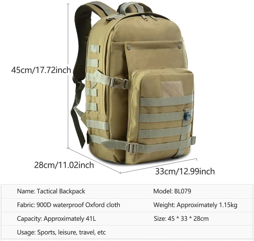 41L Military Tactical Backpack For Men Camping Hiking Trekking Daypack Rucksack Bag MOLLE 3 Day Assault Pack (Desert Digital)