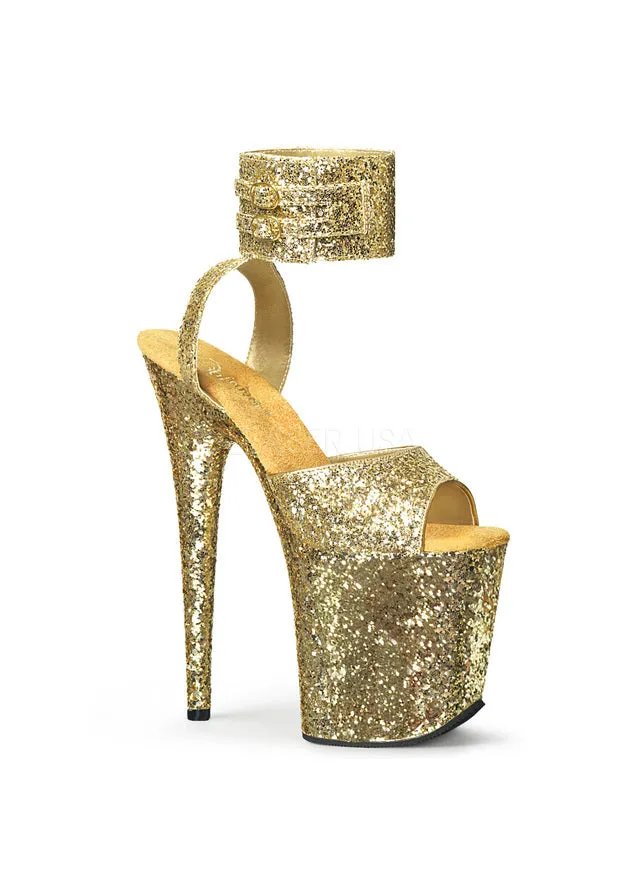 8" Heel, 4" PF Glitter Ankle Strap Sandal