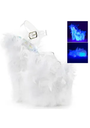 8" Heel, 4" PF Marabou Feather Ankle Strap Sandal