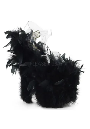 8" Heel, 4" PF Marabou Feather Ankle Strap Sandal