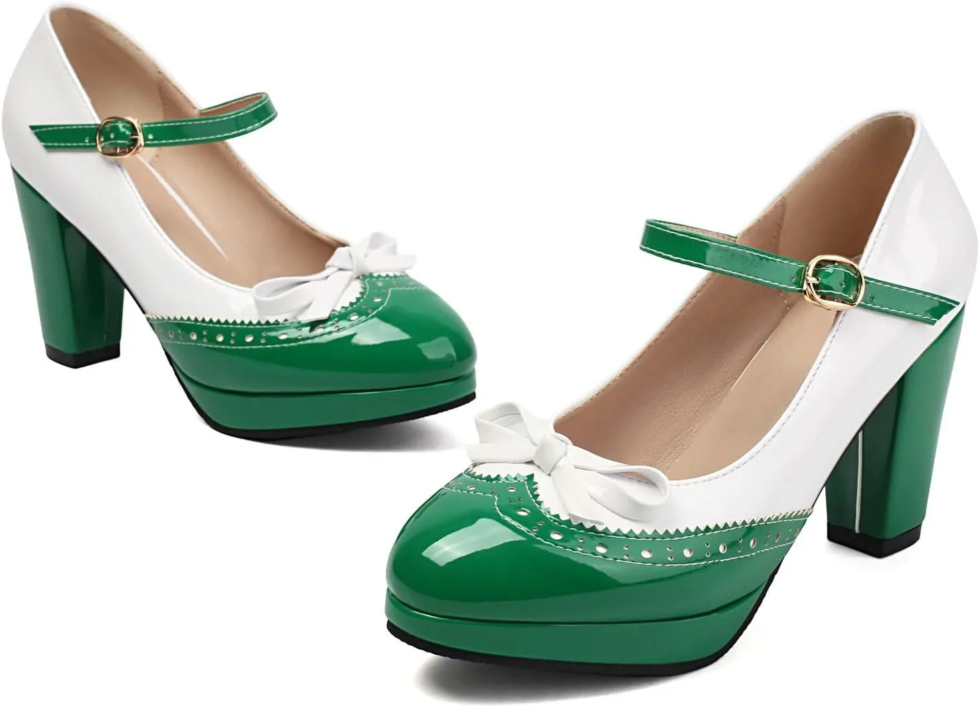 AIMODOR Mary Jane Heels for Women Platform High Lolita Heels Sweet Bow Round Toe Pumps Rockabilly Oxford Mary Jane Pumps Ankle Strap Cosplay Shoes Kawaii Dress Shoes