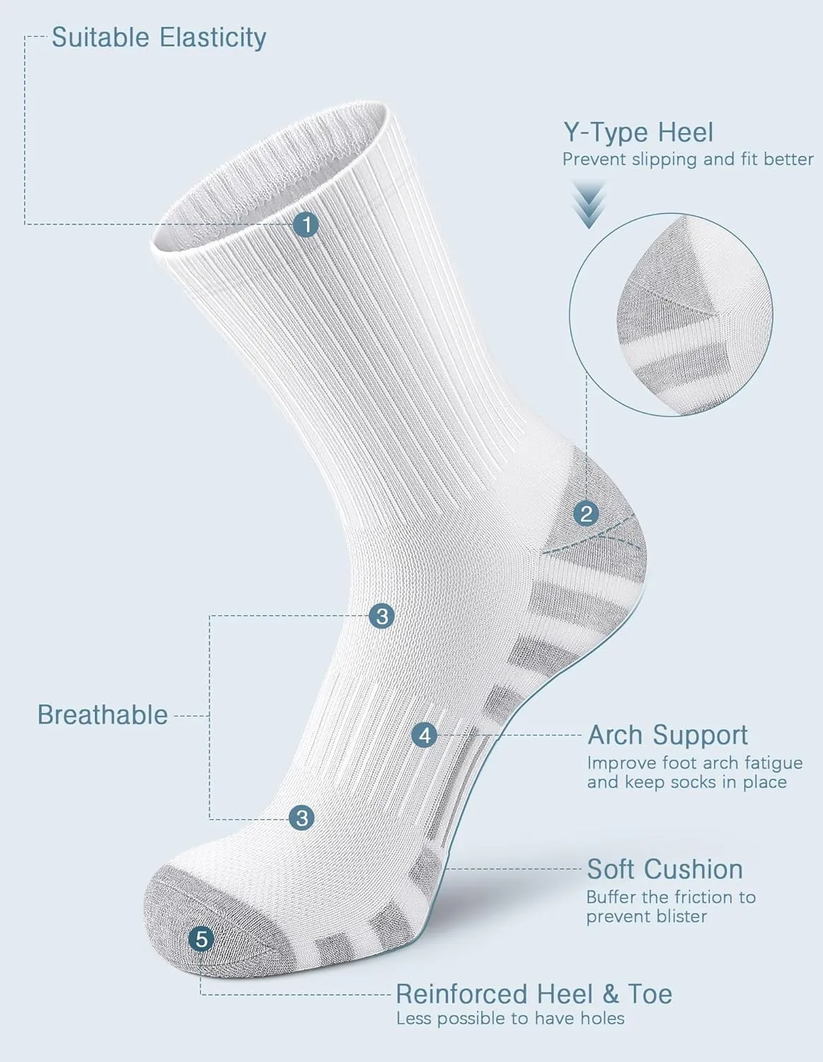 Airacker Athletic Socks Sport Running Calf Socks Performance Cushioned Breathable Crew Socks for Men Women(6 Pairs)