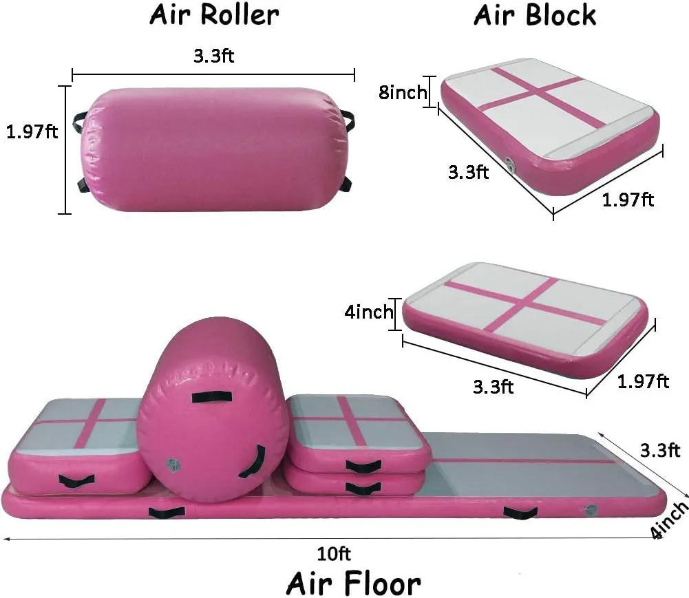 AKSPORT 5pcs Set of Inflatable Gymnastics Air Mat Tumble Track Tumbling Mat Floor Mats with Electric Air Pump for Home Use/Training/Cheerleading/Beach/Park and Water