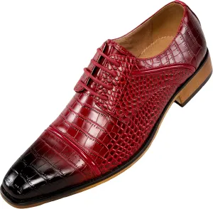 Amali Eberly, Mens Classic Oxford Dress Shoes Formal Burnished Cap Toe Exotic Crocodile Pattern, Red Size 7.5 Runs Small GO 1 Size UP