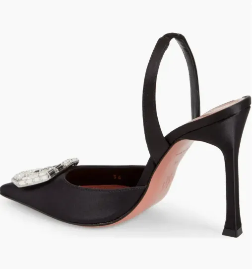 Amina Muaddi Camelia Crystal Buckle Satin Slingback Pump