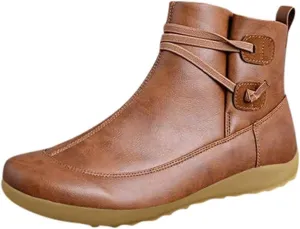 Ankle Booties for Women Flat Heel, Women’s Ankle Boots Fashion Lace-up Waterproof Shoes Vintage Booties Low Heel Arch Support