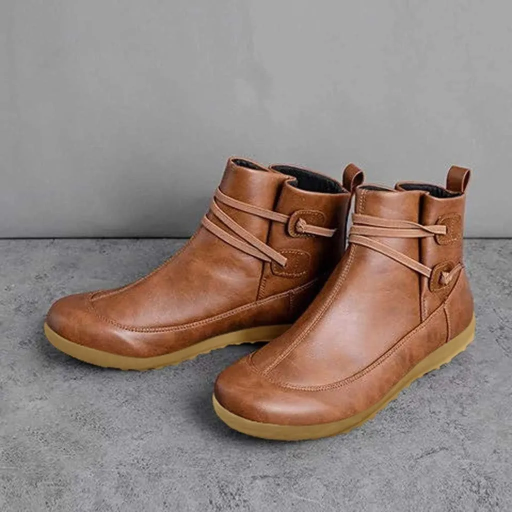 Ankle Booties for Women Flat Heel, Women’s Ankle Boots Fashion Lace-up Waterproof Shoes Vintage Booties Low Heel Arch Support