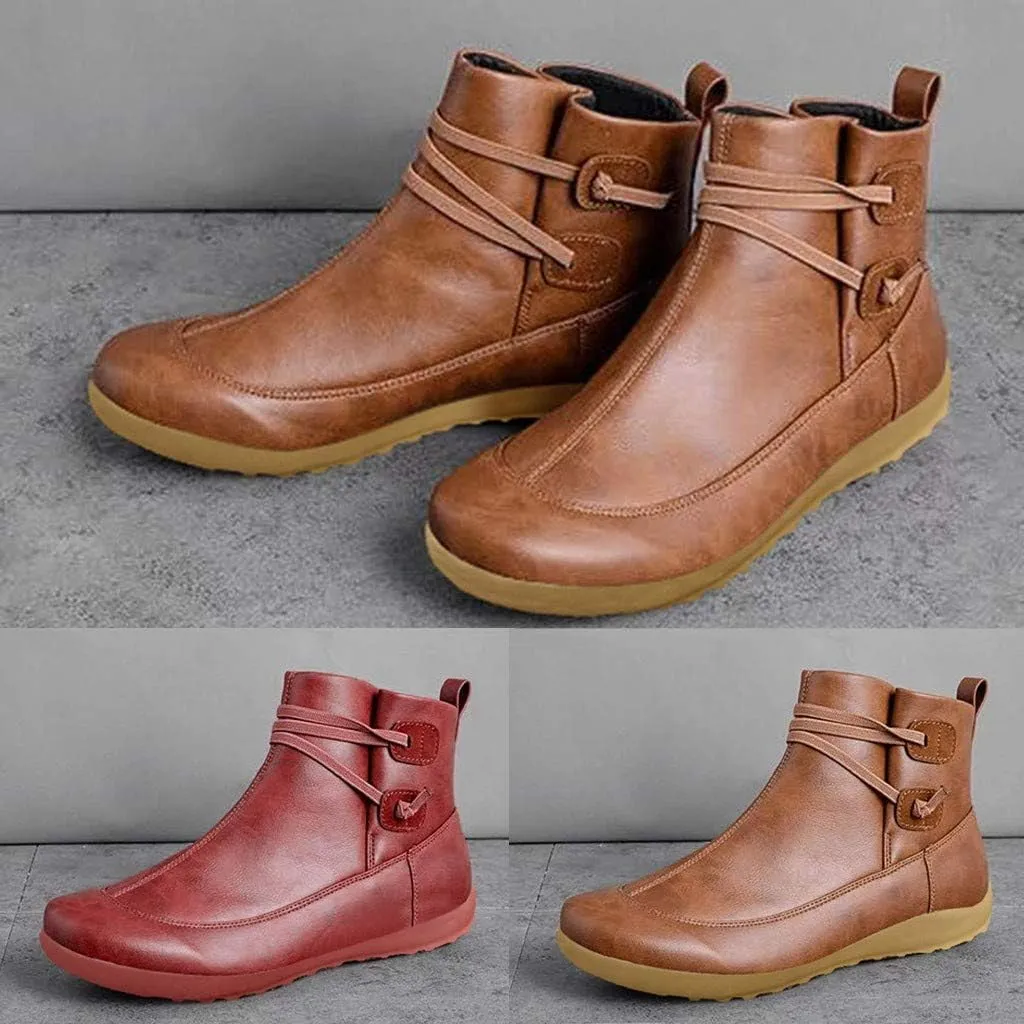 Ankle Booties for Women Flat Heel, Women’s Ankle Boots Fashion Lace-up Waterproof Shoes Vintage Booties Low Heel Arch Support