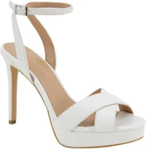 BCBGeneration Womens White Lizard Padded Ankle Strap Niada Round Toe Stiletto Buckle Heeled Sandal 9.5 M
