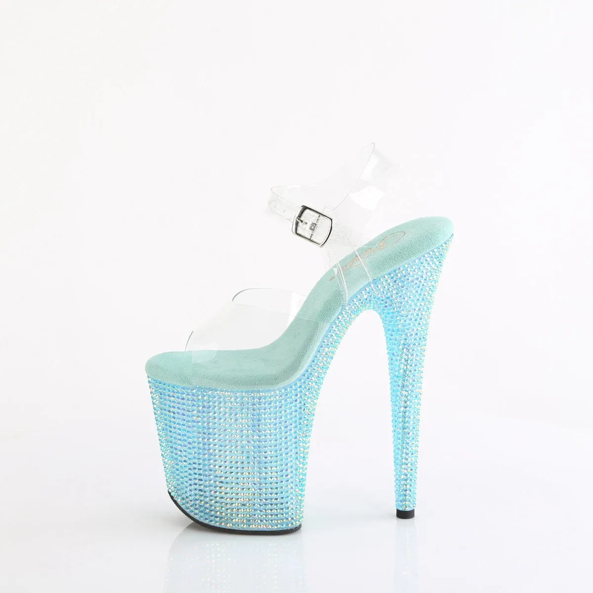 BEJEWELED-808RRS - Clear / Aqua Rhinestone Heels