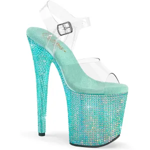 BEJEWELED-808RRS - Clear / Aqua Rhinestone Heels