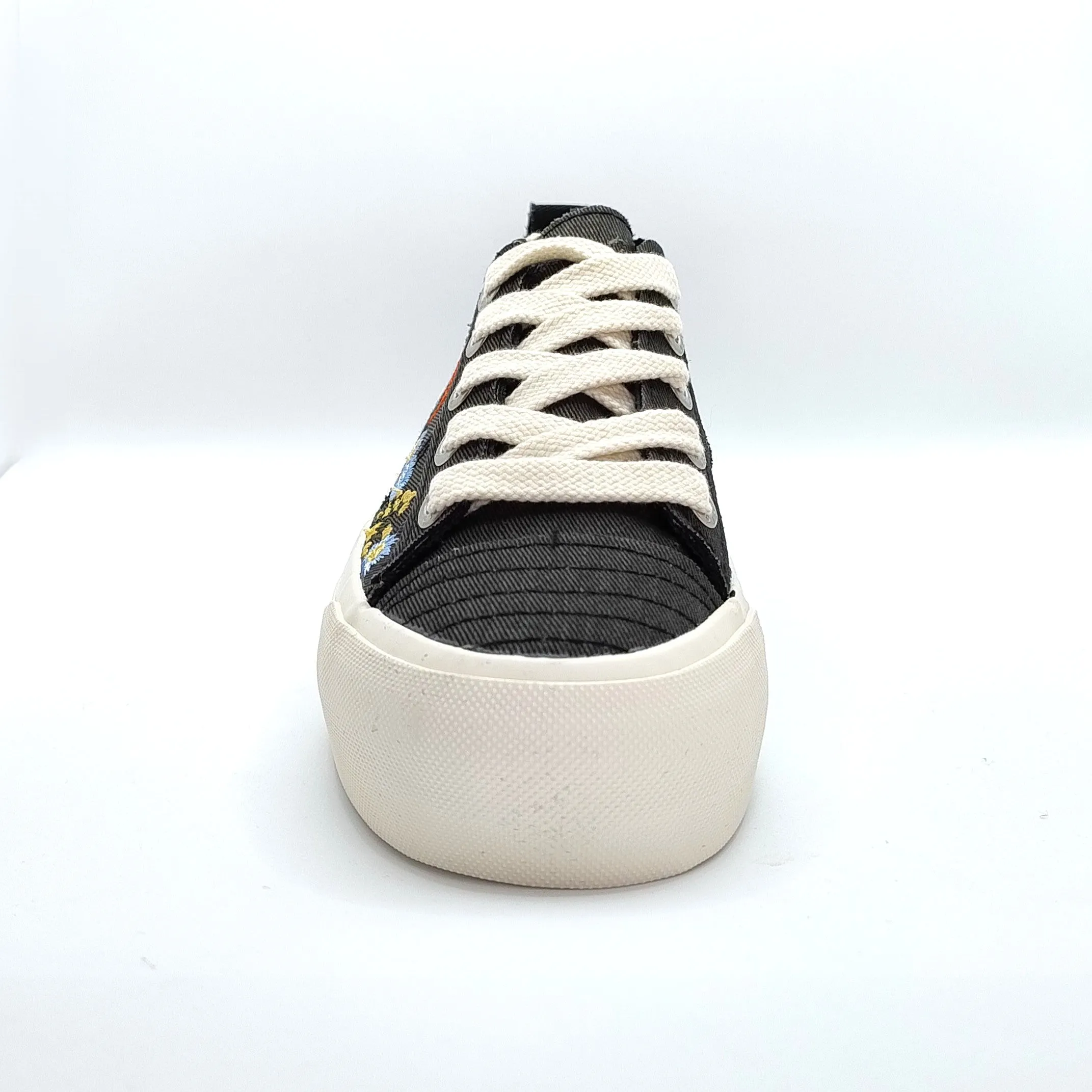 Blowfish Malibu Sadie Sun Women's Floral Embroidered Lace Up Platform Trainer Black