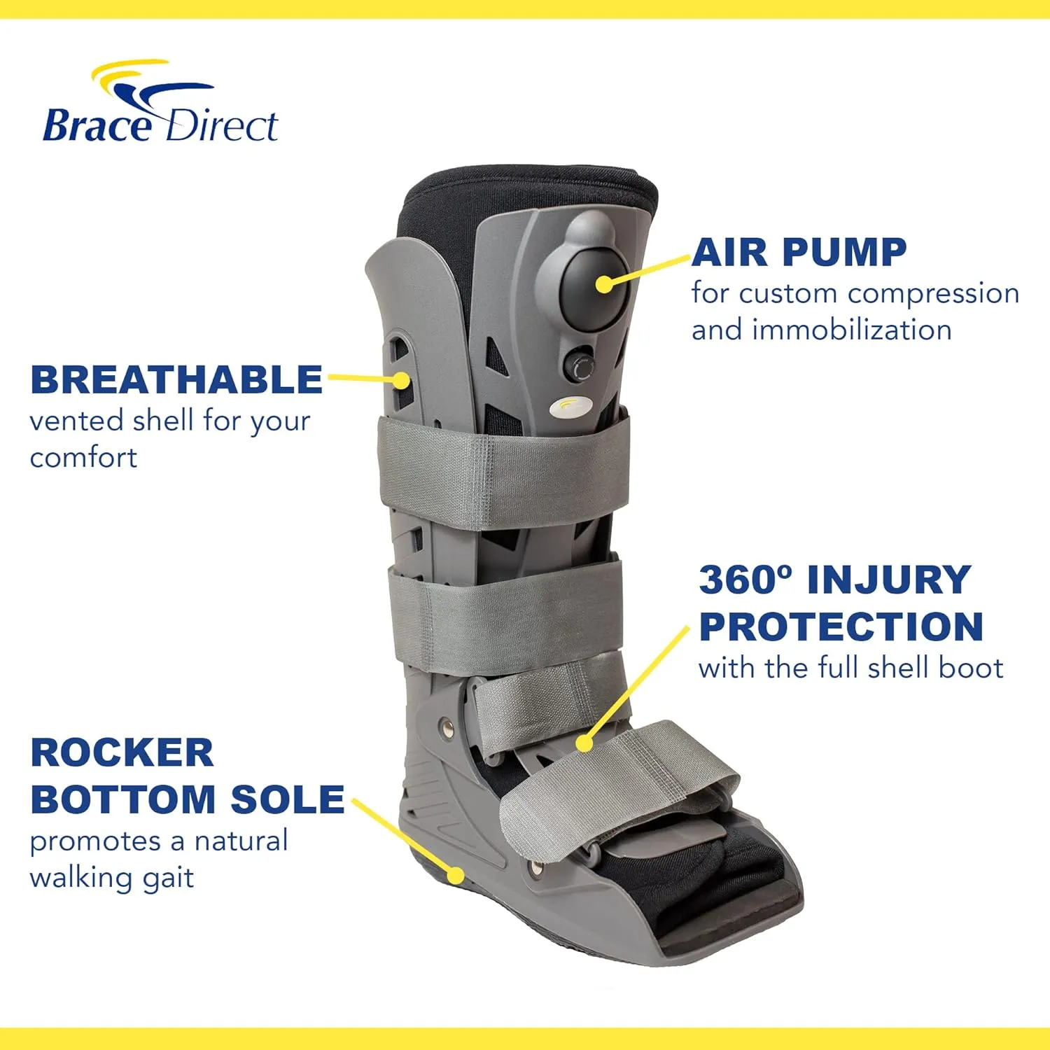 Brace Direct Tall Air CAM Walker Boot – Orthopedic Full-Shell Walking Boot with Air Pump for Foot & Ankle Fractures, Sprains & Achilles Recovery PDAC L4360/L4361 – Medium (US Shoe Men 8-10 /