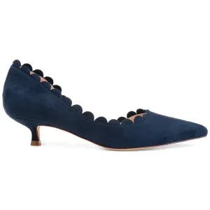 Brinley Co. Womens Scalloped Pointed Toe Pump Navy, 10 Regular US