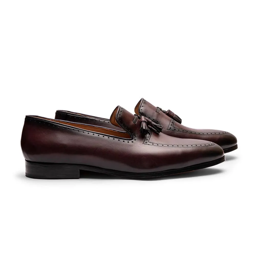 Burgundy Tassel Loafer With Punched Detail