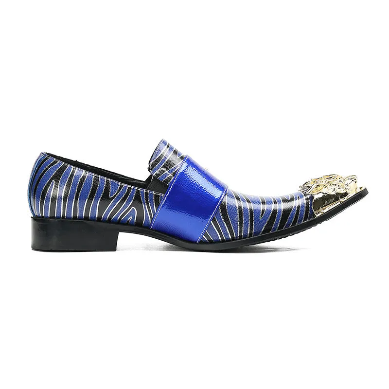 Business formal leather shoes, men's cowhide blue square toe Oxford shoes, gold glossy men's shoes, bright leather large size wedding shoes