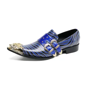 Business formal leather shoes, men's cowhide blue square toe Oxford shoes, gold glossy men's shoes, bright leather large size wedding shoes