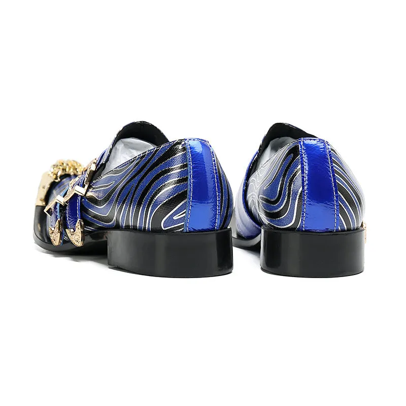 Business formal leather shoes, men's cowhide blue square toe Oxford shoes, gold glossy men's shoes, bright leather large size wedding shoes