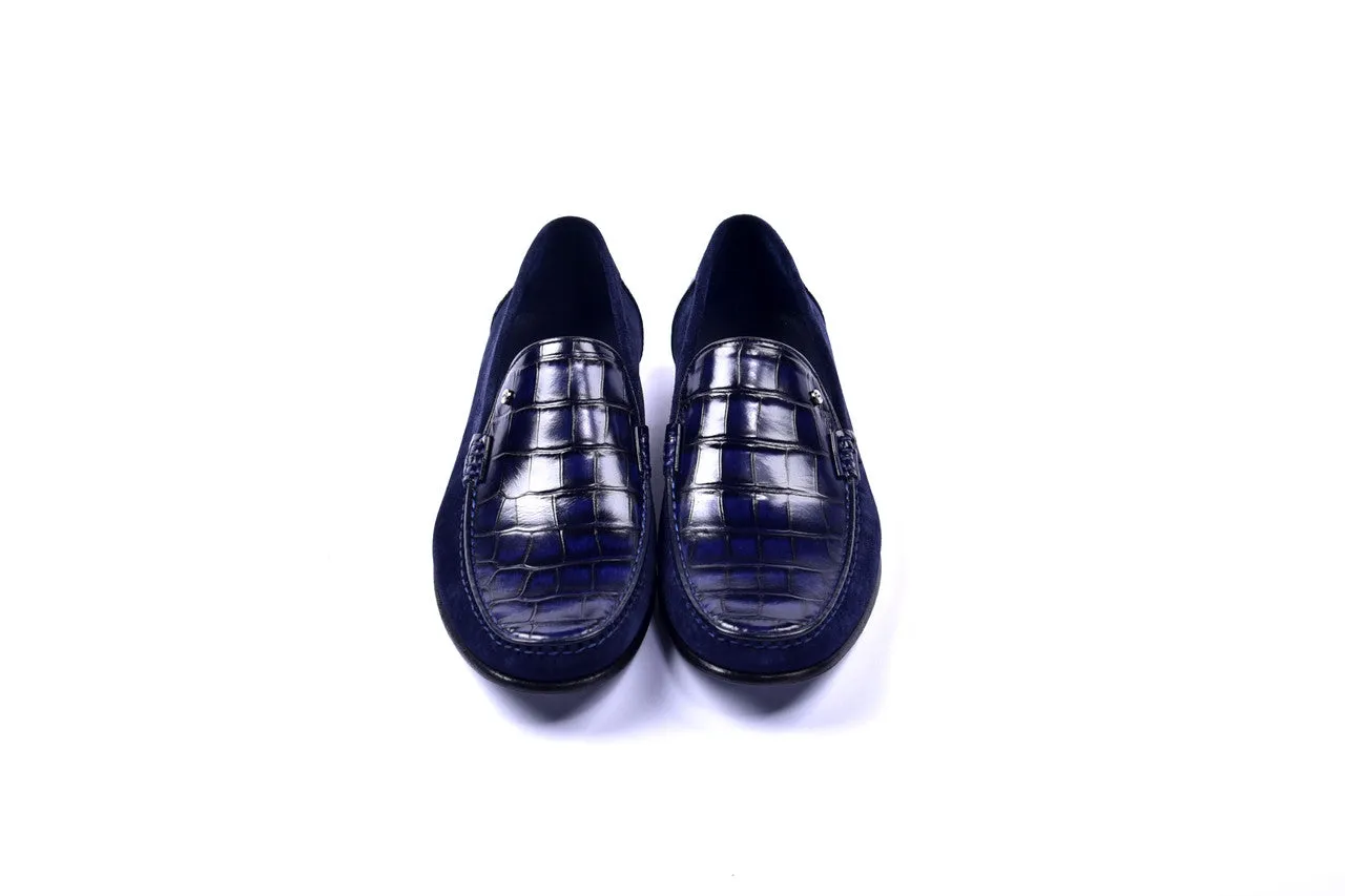 C0014054-3898C Suede And Croco Print Vamp-Navy