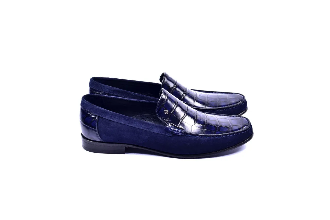 C0014054-3898C Suede And Croco Print Vamp-Navy