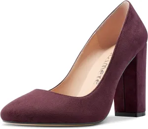 Castamere Women's High Block Heel Pumps Slip On Classic Round Toe Heels Wedding Party Dress Office Shoes 10CM