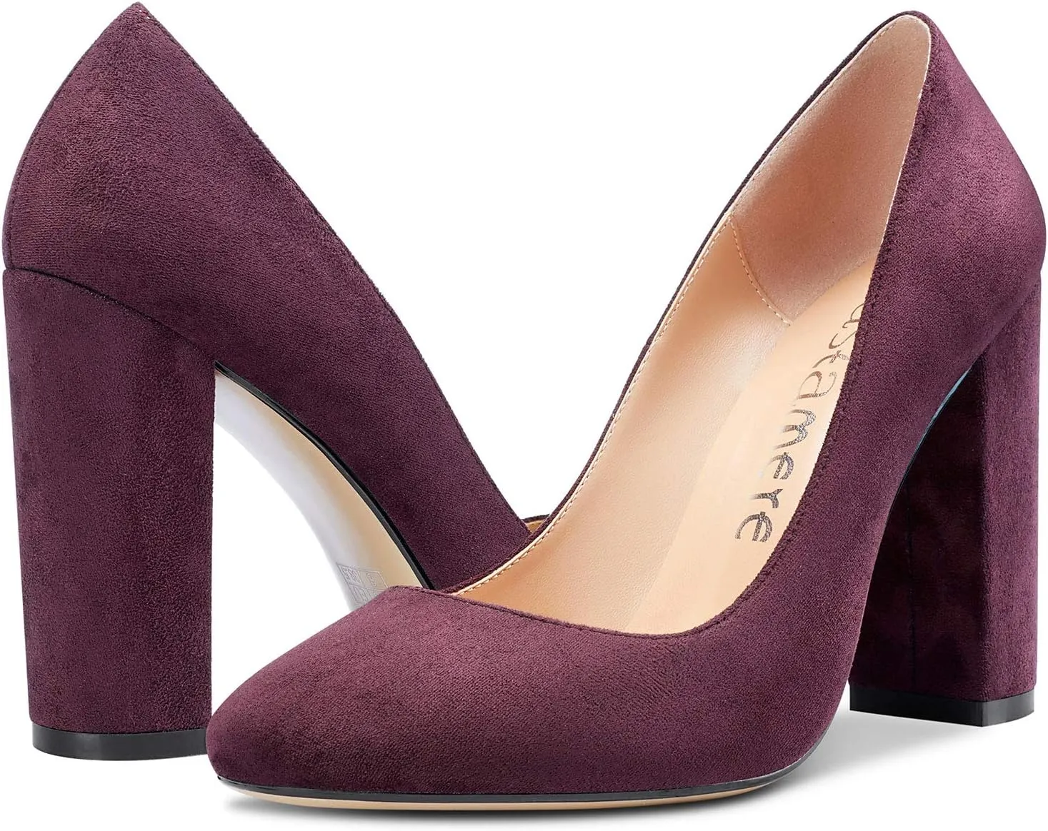 Castamere Women's High Block Heel Pumps Slip On Classic Round Toe Heels Wedding Party Dress Office Shoes 10CM