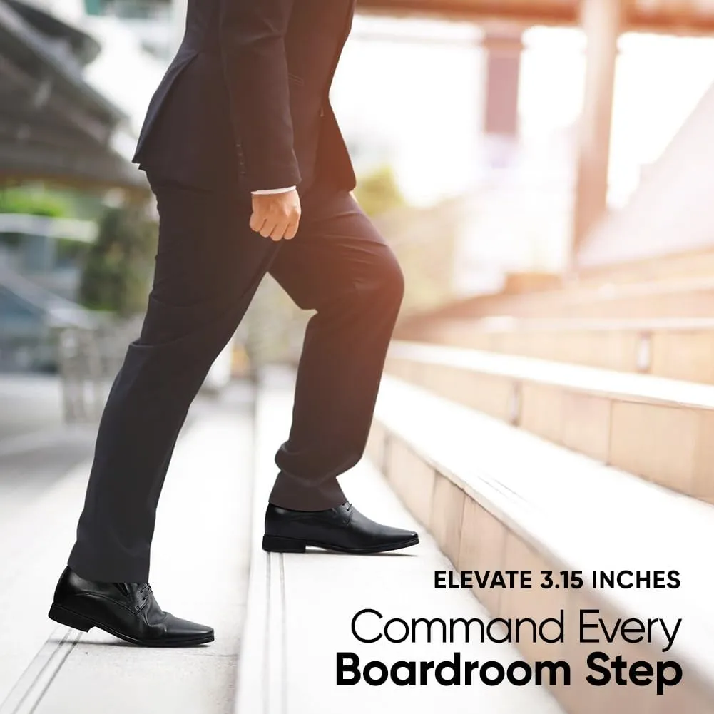 CHAMARIPA Elevator Shoes for Men- Black Leather Height Increase Dress Formal Shoes That Make You Taller 3.15 Inches.