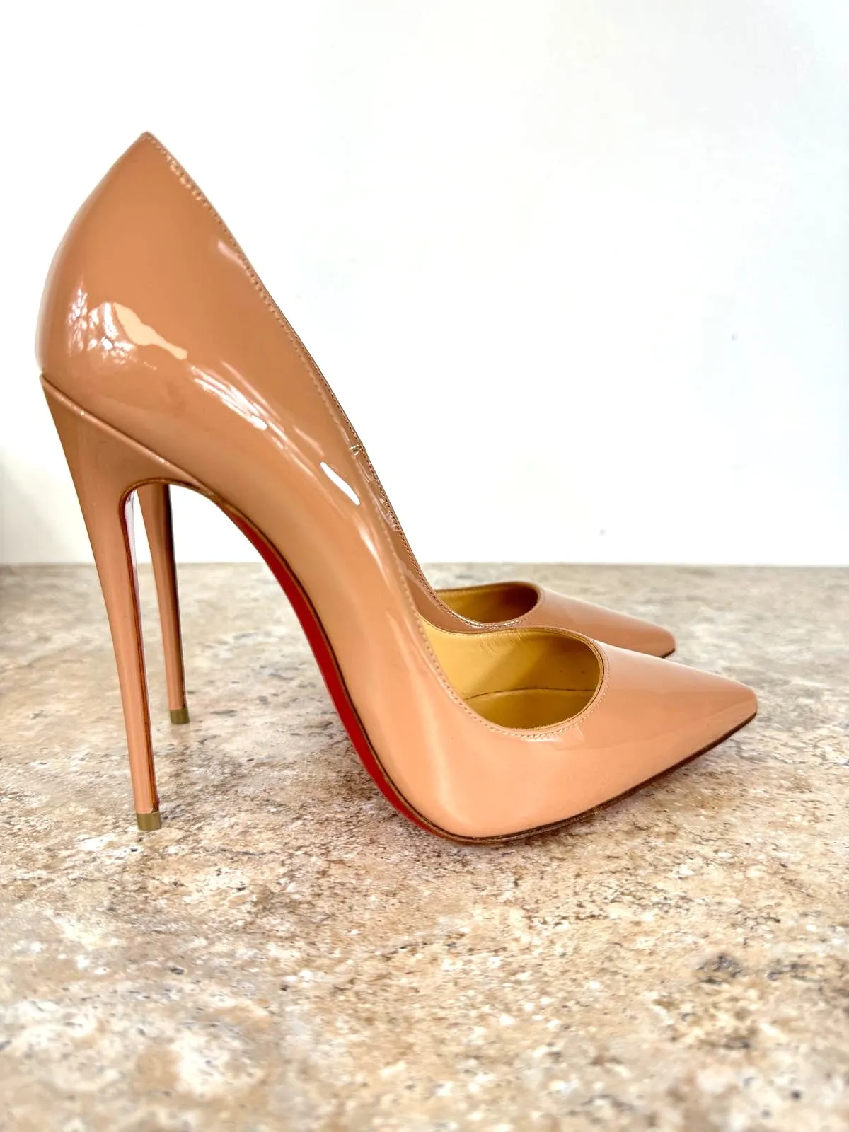 CHRISTIAN LOUBOUTIN SO KATE 120 PATENT CALF NUDE PUMPS