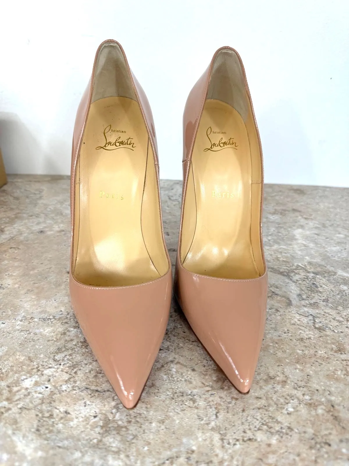 CHRISTIAN LOUBOUTIN SO KATE 120 PATENT CALF NUDE PUMPS