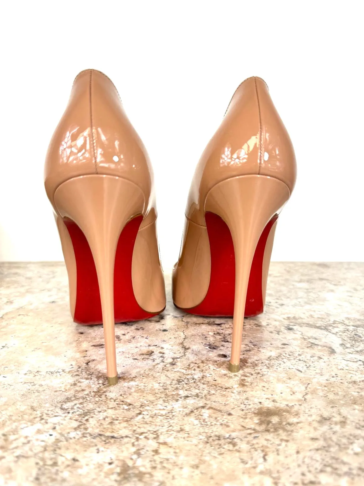 CHRISTIAN LOUBOUTIN SO KATE 120 PATENT CALF NUDE PUMPS