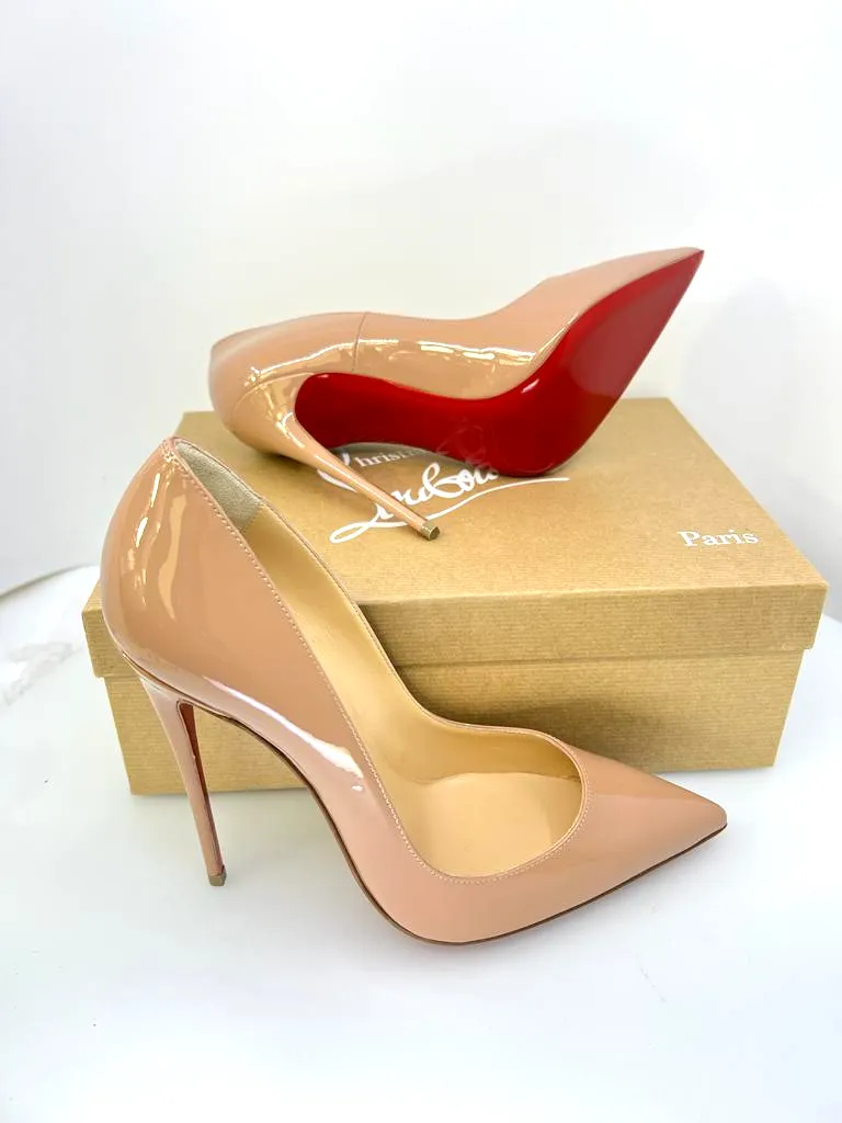 CHRISTIAN LOUBOUTIN SO KATE 120 PATENT CALF NUDE PUMPS