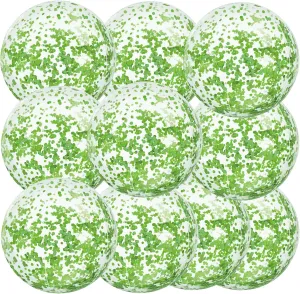 Civaner 10 Pieces Inflatable Beach Balls 16 Inch Glitter Summer Swimming Pool Balls Wedding Outdoor Decor Ornaments Floatable Confetti Decoration for Beach Xmas Party Favor(Green,Glitter)