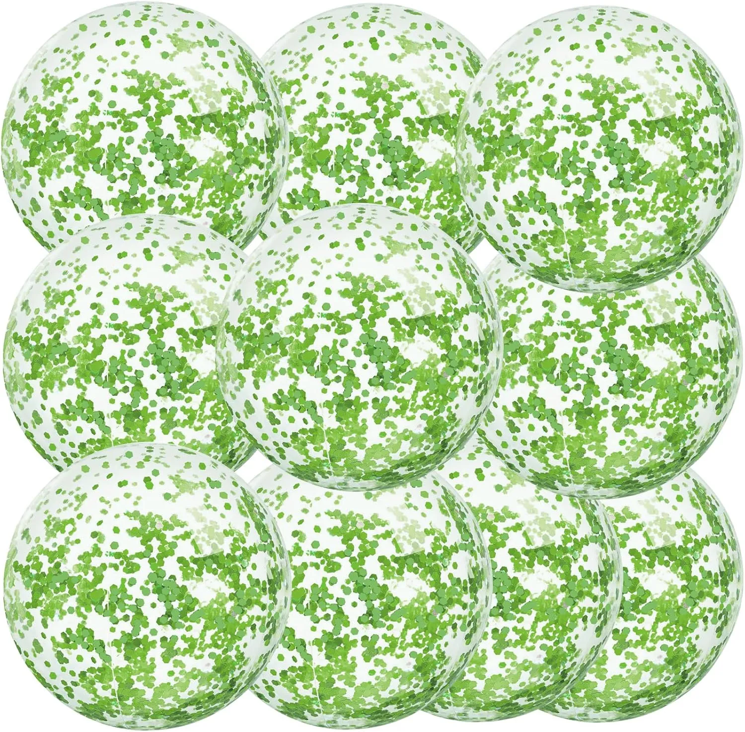 Civaner 10 Pieces Inflatable Beach Balls 16 Inch Glitter Summer Swimming Pool Balls Wedding Outdoor Decor Ornaments Floatable Confetti Decoration for Beach Xmas Party Favor(Green,Glitter)