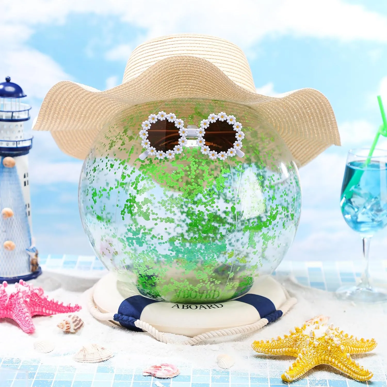 Civaner 10 Pieces Inflatable Beach Balls 16 Inch Glitter Summer Swimming Pool Balls Wedding Outdoor Decor Ornaments Floatable Confetti Decoration for Beach Xmas Party Favor(Green,Glitter)