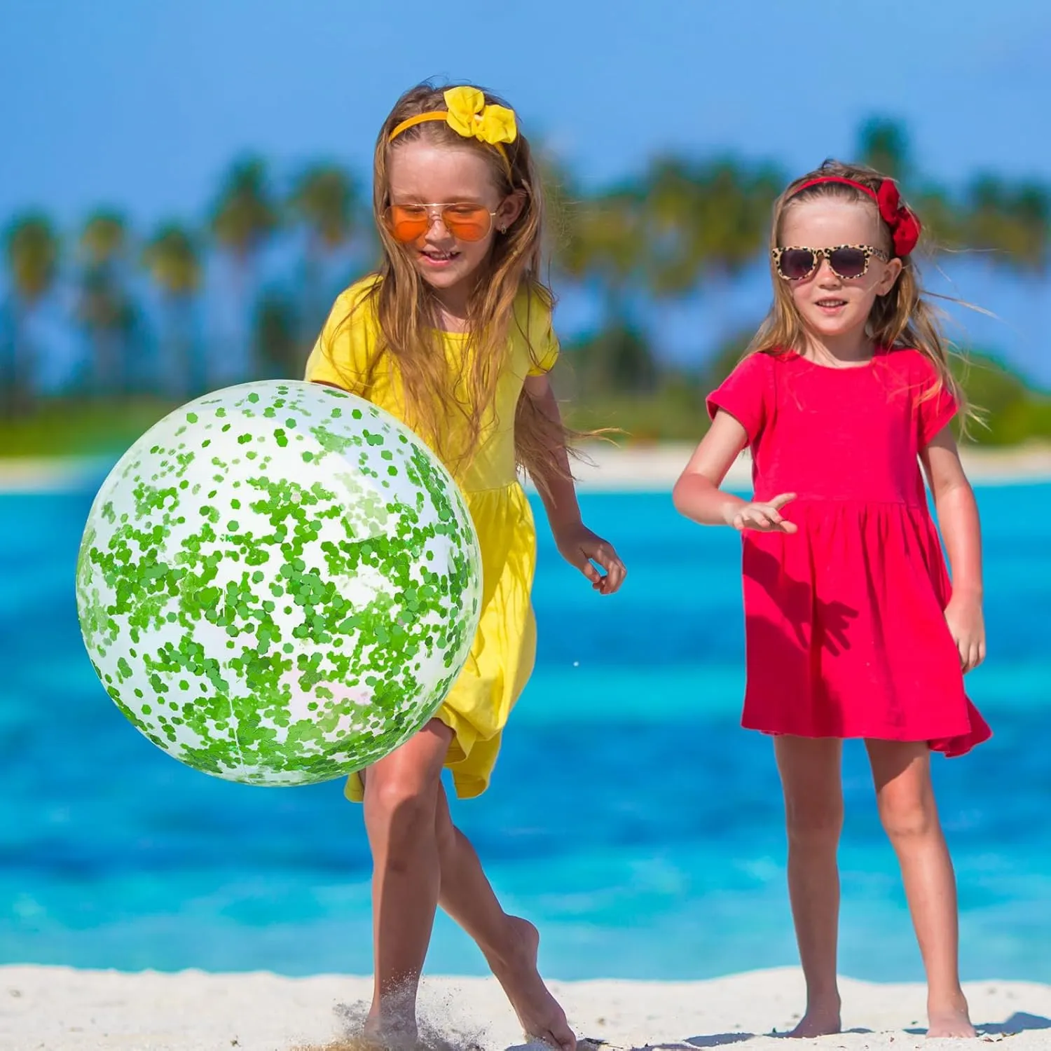 Civaner 10 Pieces Inflatable Beach Balls 16 Inch Glitter Summer Swimming Pool Balls Wedding Outdoor Decor Ornaments Floatable Confetti Decoration for Beach Xmas Party Favor(Green,Glitter)