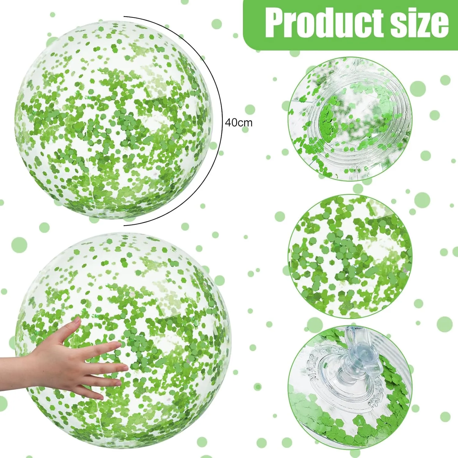 Civaner 10 Pieces Inflatable Beach Balls 16 Inch Glitter Summer Swimming Pool Balls Wedding Outdoor Decor Ornaments Floatable Confetti Decoration for Beach Xmas Party Favor(Green,Glitter)
