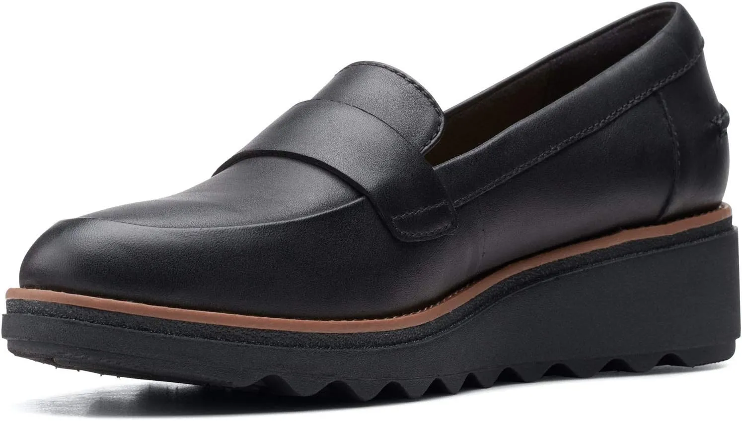 Clarks womens Sharon Gracie Penny Loafer, Black Leather With Dark Tan Welt, 7.5 US