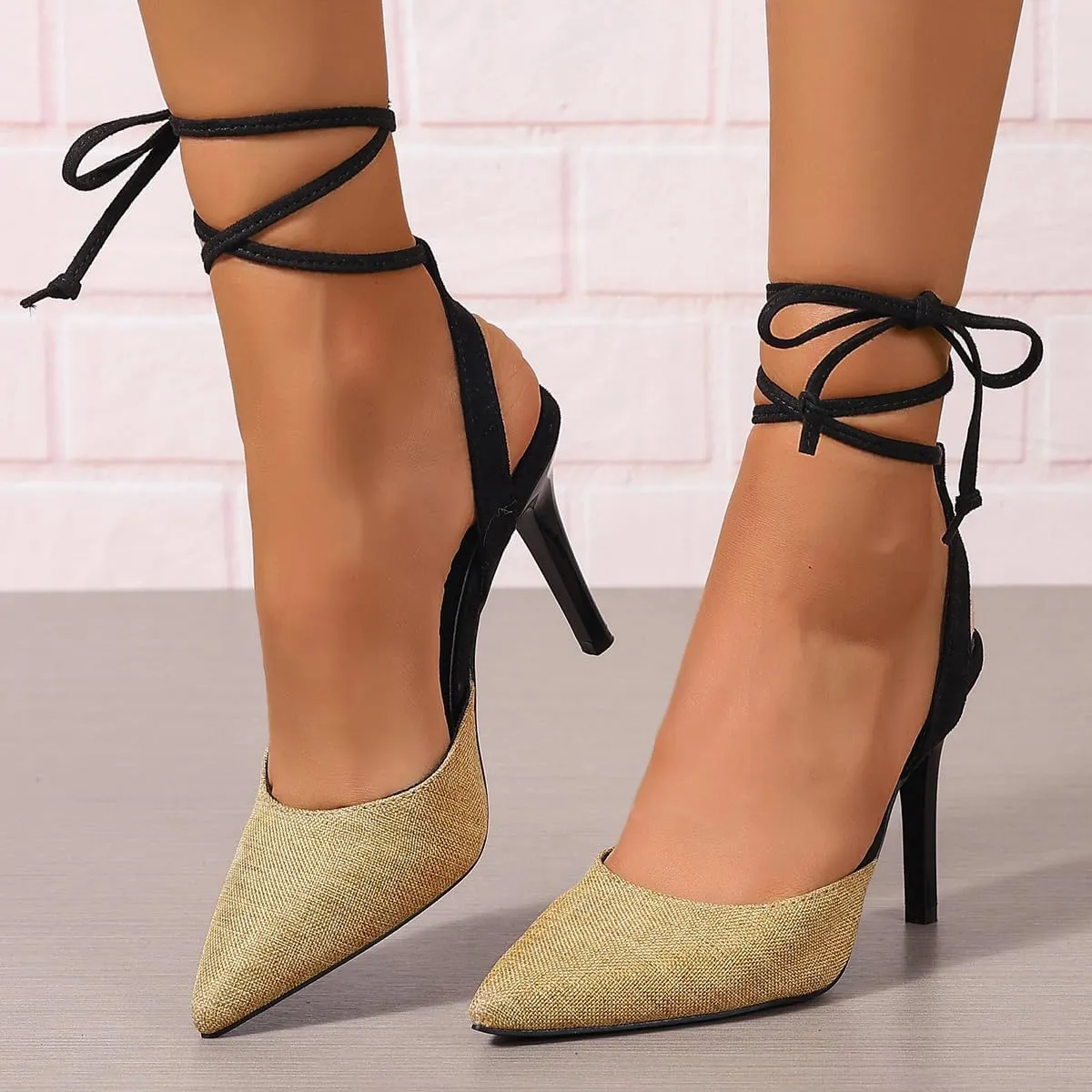 Closed Toe Heels for Women Stiletto High Heels Strappy Lace Up Heeled Sandals Comfortable Dressy Pump Shoes, US Size 5-11