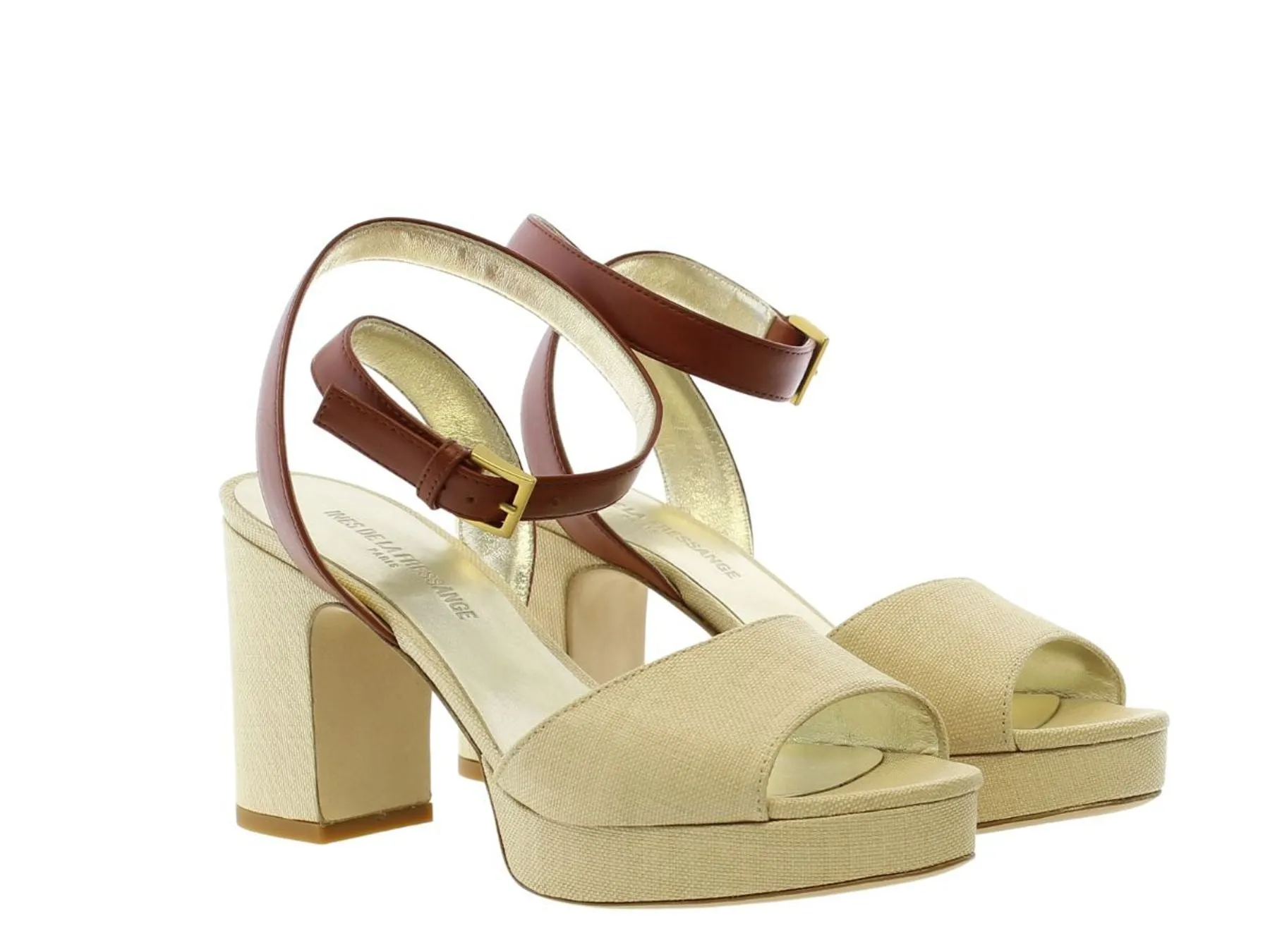 Cognac leather heeled sandals