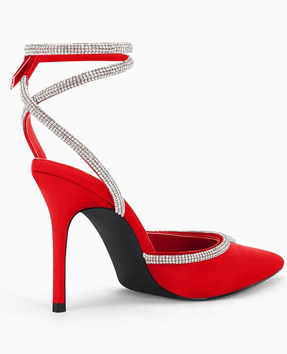 Coutgo Women's Rhinestone Heels Pointed Toe Lace Up Stilettos Ankle Buckle Strap Dress Party Wedding Pump Shoes