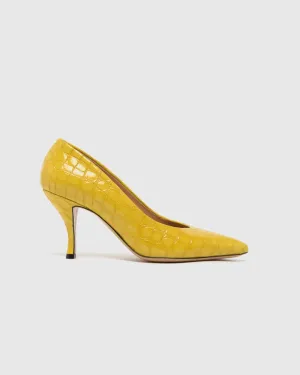 Crocodile Embossed Pump in Yellow