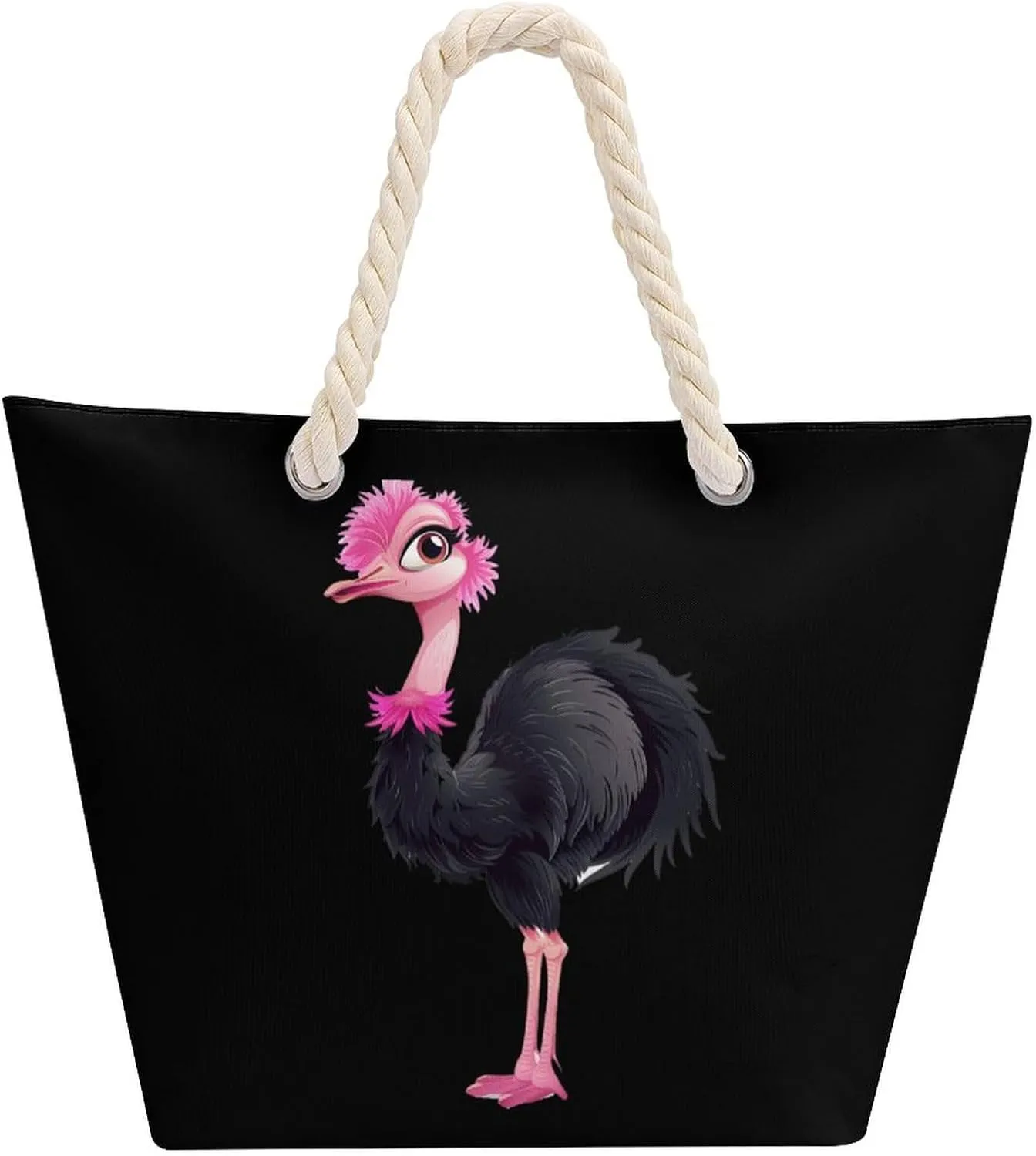 Cute Ostrich Beach Bag Large Tote Bags Shopping Travel Gym Handbags with Rope Handles