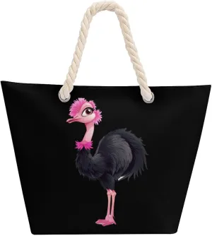 Cute Ostrich Beach Bag Large Tote Bags Shopping Travel Gym Handbags with Rope Handles
