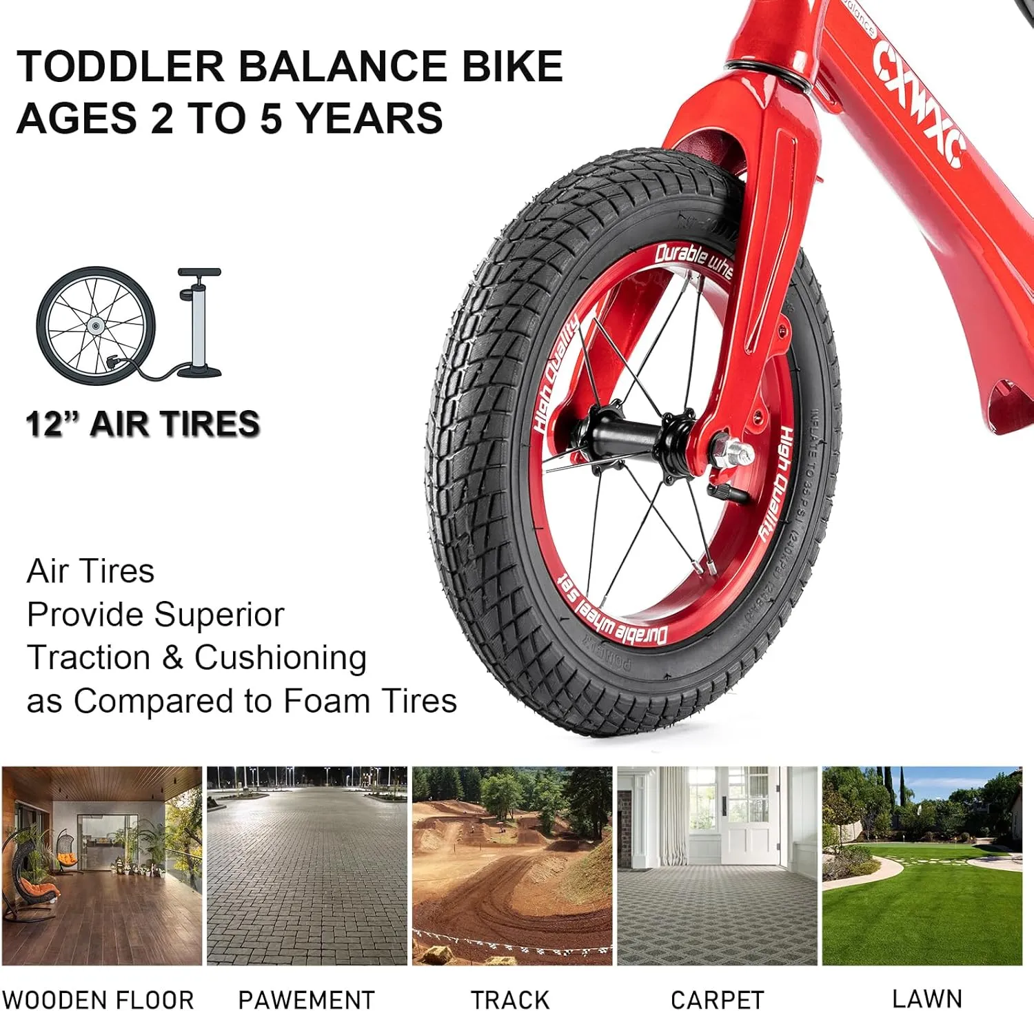 CXWXC 12" Toddler Balance Bike - Ages 24 Months to 5 Years - Kids Push Balance Bike with Footrest, No Pedal Training Bicycle - Birthday Gifts for Girls & Boys