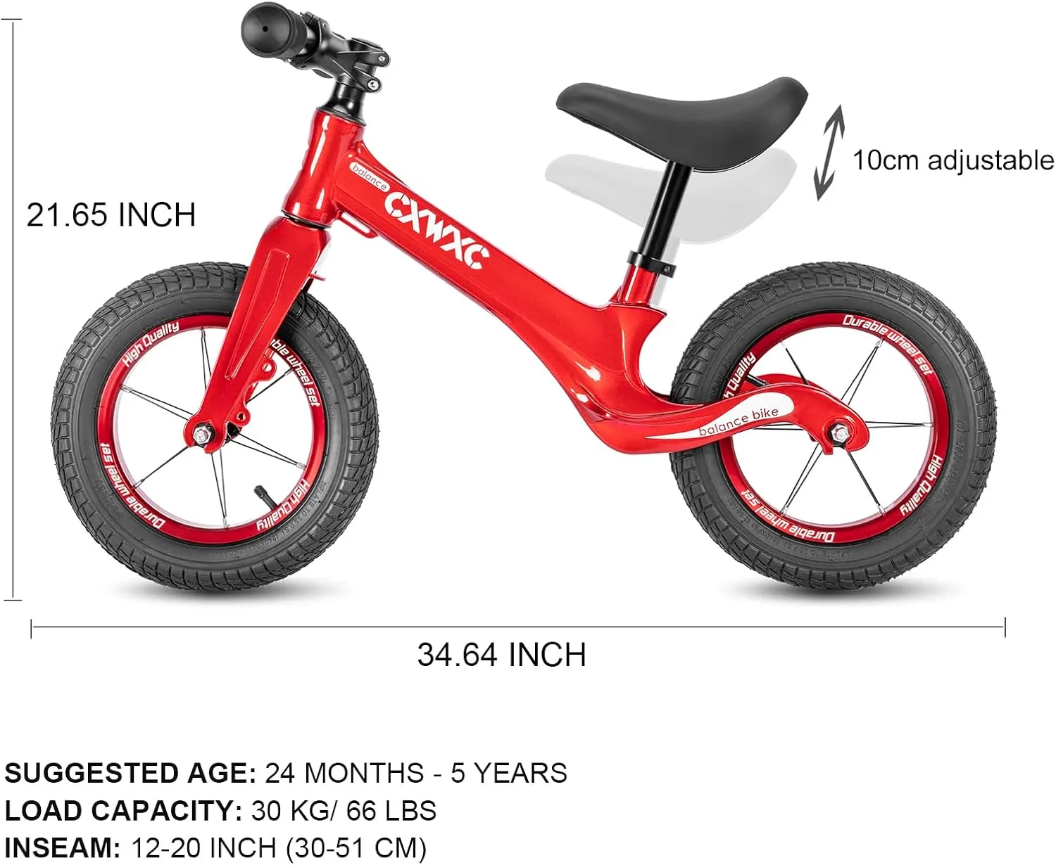 CXWXC 12" Toddler Balance Bike - Ages 24 Months to 5 Years - Kids Push Balance Bike with Footrest, No Pedal Training Bicycle - Birthday Gifts for Girls & Boys