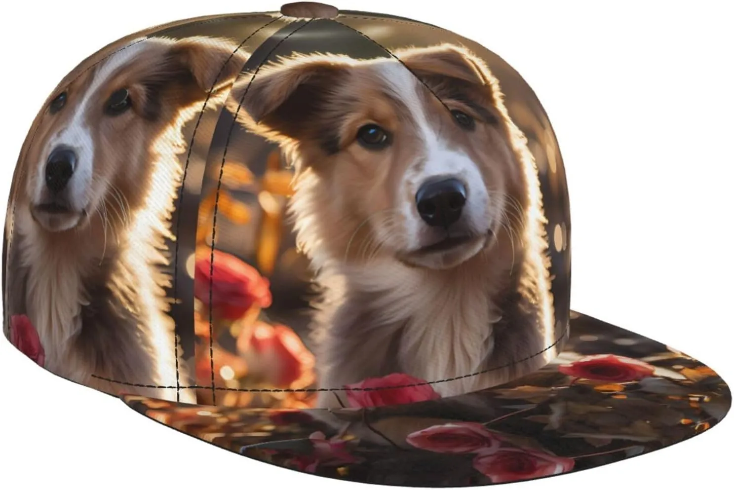 Dogs and Roses Outdoor Sports Baseball Cap, Daily Sports Adjustable Fashionable Flat Brim hat, Unisex Four-Season Outdoor Sports Cap,