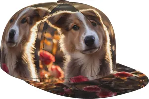 Dogs and Roses Outdoor Sports Baseball Cap, Daily Sports Adjustable Fashionable Flat Brim hat, Unisex Four-Season Outdoor Sports Cap,