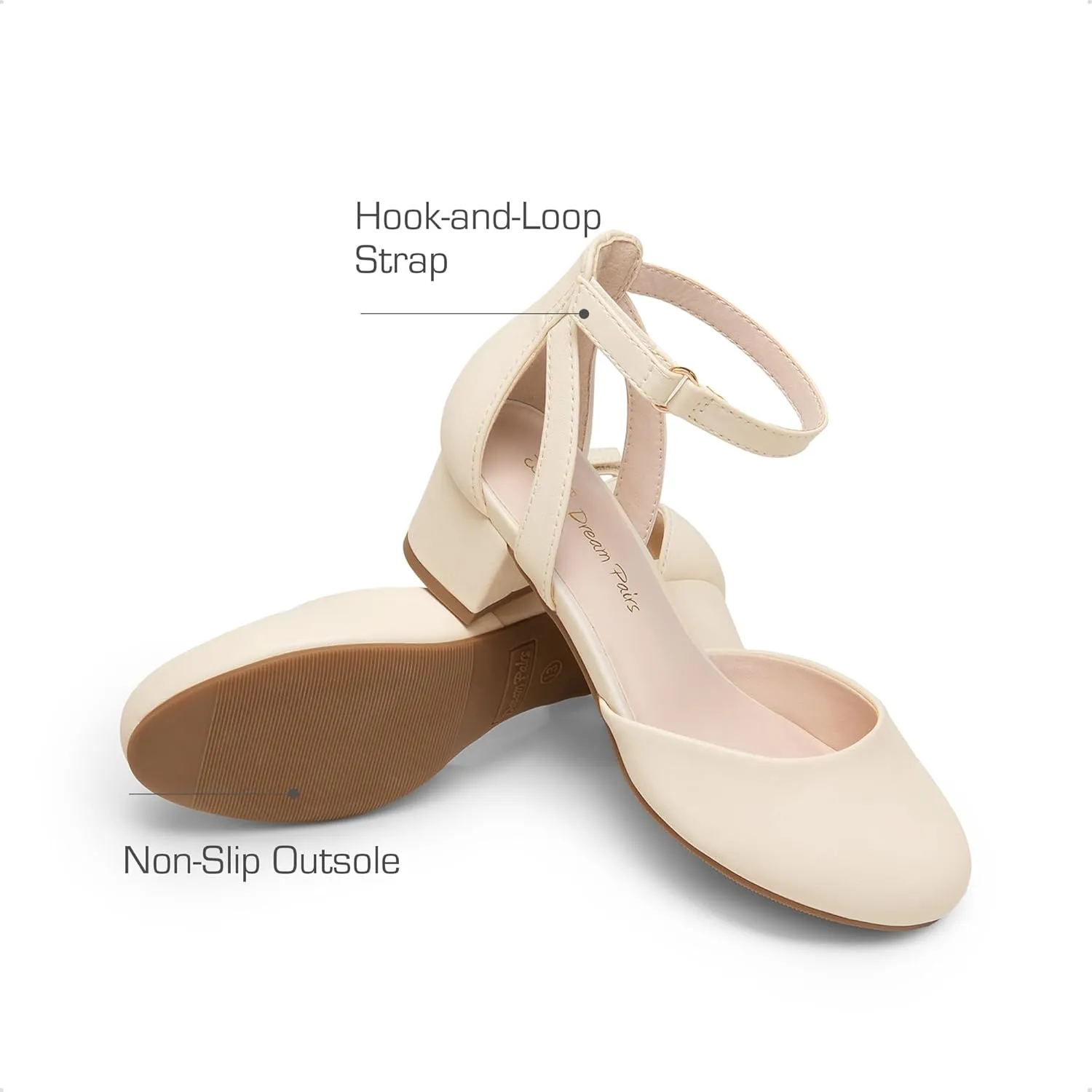 DREAM PAIRS Girls Dress Shoes Closed Toe High Heels Ankle Strap Toddler Little Big Kid Wedding Flower Party Pump